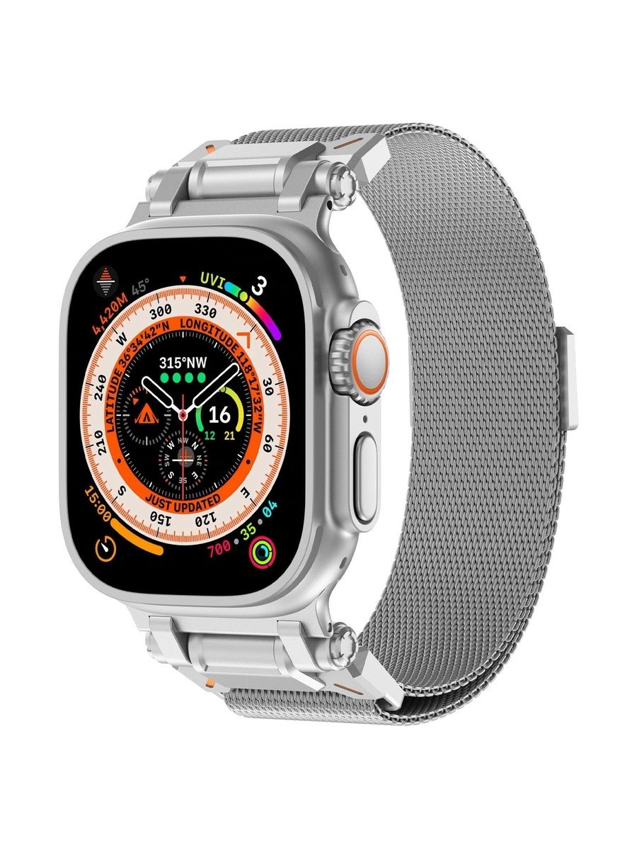 Премиальный ремешок для Apple Watch 42 / 44 / 45 / 46 / Ultra 49 mm Миланская петля Cyber Silver