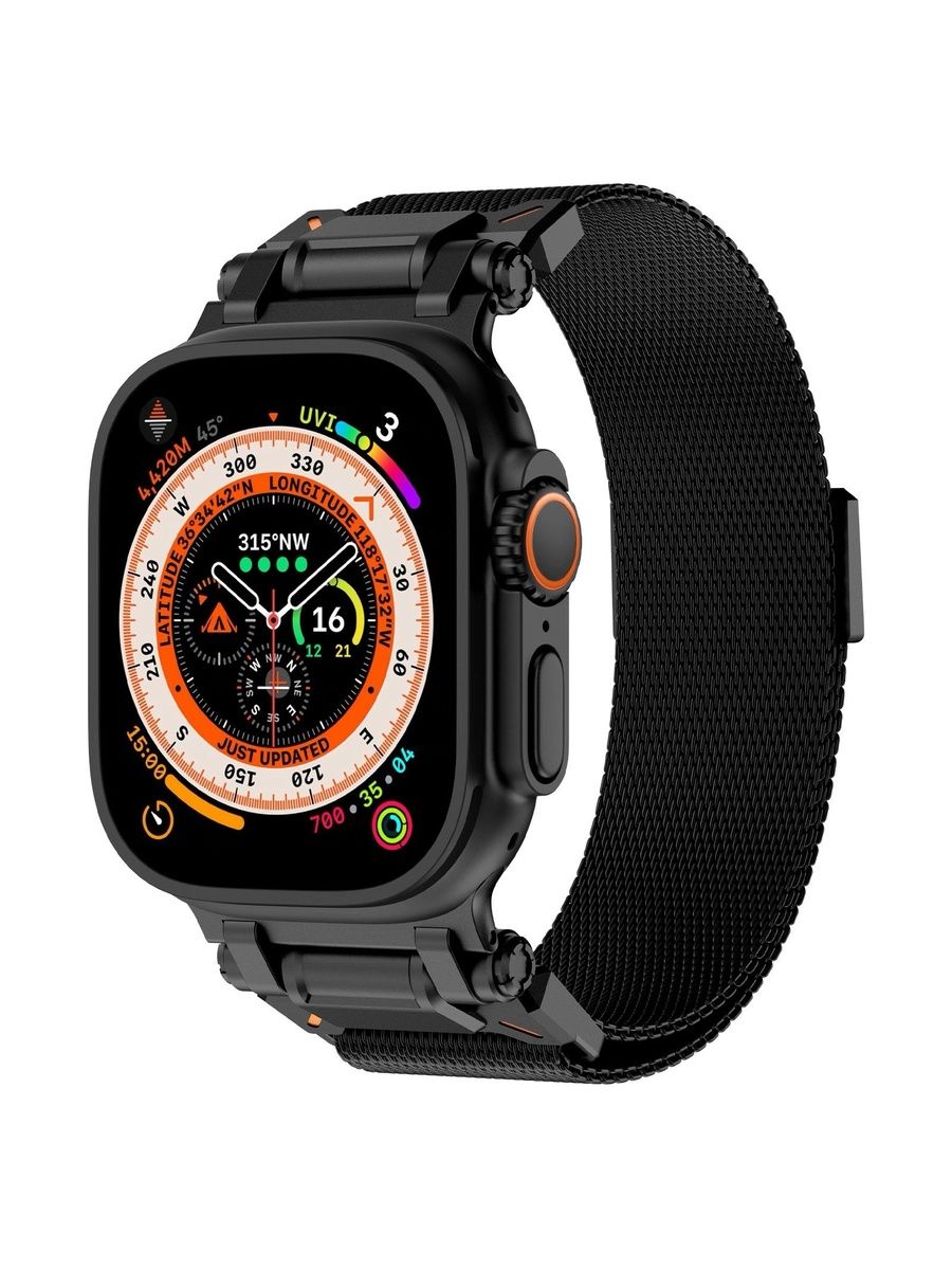Премиальный ремешок для Apple Watch 42 / 44 / 45 / 46 / Ultra 49 mm Миланская петля Cyber Black