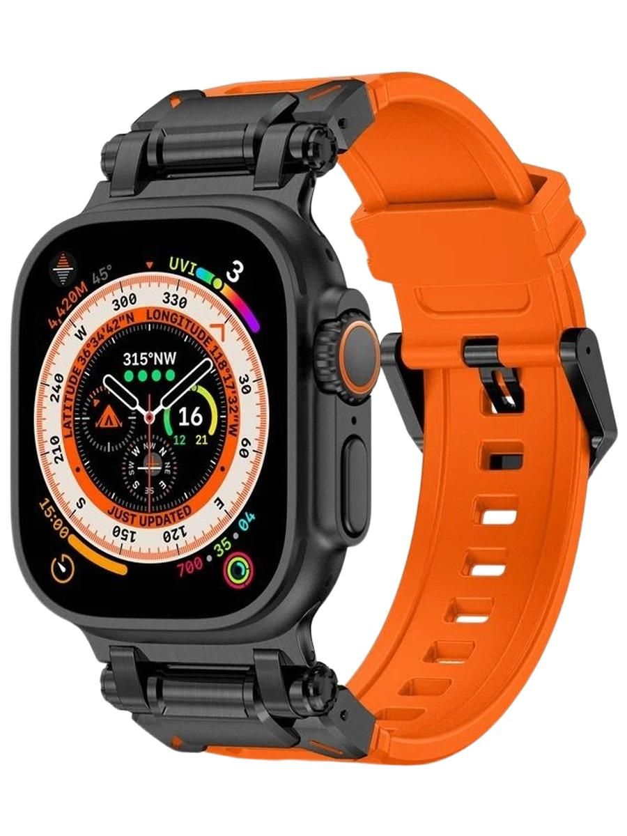 Премиальный ремешок для Apple Watch 42 / 44 / 45 / 46 / Ultra 49 mm Black Orange