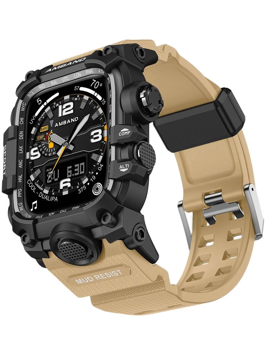 Комбинированный ремешок для Apple Watch S10 46 mm с противоударным кейсом Amband Sand